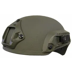 This Level IIIA combat helmet is constructed from aramid material and features a 1/2-inch pad thickness. It provides ballistic protection against handgun rounds and fragmentation, suitable for tactical, law enforcement, and security operations.