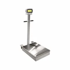 B-TEK floor scale with 304 stainless steel platform measuring 33 in x 48 in. Capacity 1000 lb, readability 0.5 lb, weighing in pounds. Equipped with RS-241 connection ports. Suitable for industrial weighing applications in manufacturing, warehousing, and logistics.
