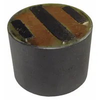 Encased cylindrical ceramic magnet with 3-pole design for concentrated magnetic flux. Measures 0.75 in thick with a 1 in outside diameter and maximum pull force of 18.4 lbf. Used for holding, lifting, or positioning ferrous parts in industrial material handling, fixturing, and assembly applications