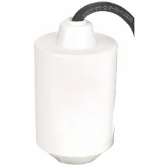 Tether float switch with normally closed (pump up) configuration for 230V AC operation. Features a 20 ft cord length and activates at 45° below horizontal. ABS construction. Suitable for sump pump, wastewater, and fluid-level control in basins or pits.