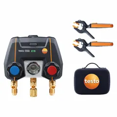 Digital wireless manifold gauge set for R-401B refrigerant. Includes 2 valves, 3 hoses, and a calibration protocol. Used for pressure and temperature measurement in HVAC-R systems.