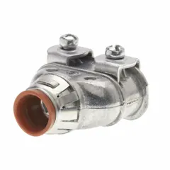 Straight snap-in connector for securing and insulating metal clad cable and flexible conduit in electrical boxes. Die cast zinc construction with insulated design. Suitable for commercial and industrial wiring applications requiring a secure, insulated connection.