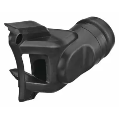 Plastic dust port connector designed to attach dust extraction hoses to power tools. Overall height 2-1/4 in, overall length 6-7/8 in. Used to capture dust and debris at the source during cutting, grinding, or sanding applications.