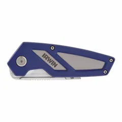 This assisted-opening utility knife features a bi-metal blade and metal construction. It includes one blade and a pocket clip. Typical applications include cutting cardboard, drywall, plastic strapping, and roofing felt in construction, maintenance, and packaging tasks.