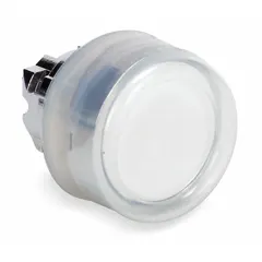 Momentary-action illuminated flush-mount push-button operator from the XB4 series. Features a metallic push button material and 22 mm mounting size. Suitable for industrial control panel applications such as machine start, stop, or signaling functions in harsh factory environments.