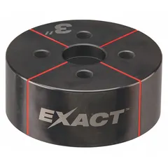 Round knockout die with 3 in nominal size for use with knockout punches. Designed for creating clean holes in 12 ga mild steel sheet metal, commonly used in electrical and plumbing installations for conduit and cable routing in panels and enclosures.