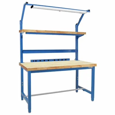 BENCHPRO Workbenches: Adj Ht, Maple, 72 in x 30 in, 6,600 lb Overall Load Capacity - Workstations with Power, Storage & Overhead Lighting