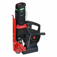 Standard magnetic drill press with electric magnet for portable drilling on ferrous metal surfaces. Operates on 115V AC power. Features 7 1/2 in drill travel. Suitable for structural steel fabrication, bridge construction, shipbuilding, and heavy equipment maintenance.
