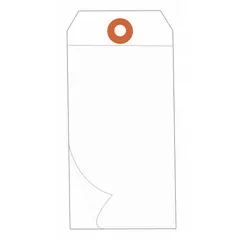 White vinyl self-laminating shipping tags measuring 6 1/4 in high by 3 1/8 in wide. The self-laminating design protects written information from dirt, moisture, and handling. Supplied in packs of 100. Suitable for labeling and identification in industrial environments.