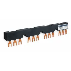 Bus bar accessory for Schneider Electric TeSys Deca series. Distributes electrical power within motor control assemblies, simplifying wiring and improving organization in industrial control panels.