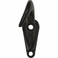 This forged steel tow hook provides a secure attachment point for pulling or lifting loads in towing and recovery operations. With an overall length of 8 1/2 inches and width of 5 1/2 inches, it is suited for heavy-duty applications on trucks, trailers, and industrial equipment. Finished in black.