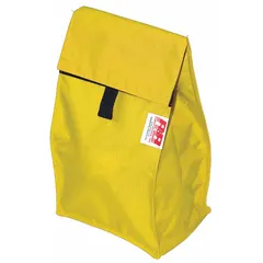 Yellow nylon bag with 750 cubic inch interior volume, measuring 6 inches long, 9 inches wide, and 14 inches high. Designed for carrying air masks and canisters in industrial safety environments such as plant maintenance, fire safety, and emergency response.