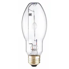 Metal halide HID lamp with BD17 shape and medium screw (E26) base. Operates at 110V with 70.4W power consumption and 3000K color temperature. Suitable for accent and display lighting in commercial interiors where warm white light and color rendering are required.