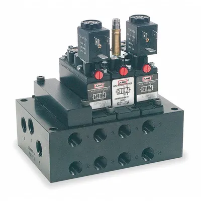 ARO Manifold: 4 Ports, Manifold/Plugs/Seals, 3/8 in Female NPT, 1/4 in Female NPT - ARO Manual Air Control Valve Parts & Accessories