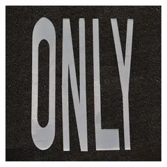 White pressure-sensitive adhesive tape for marking legends on pavement surfaces. Each pack contains two pieces, each 2 5/8 yards long and 10 feet wide. Used for directional arrows, text, or symbols in parking lots, roadways, and industrial areas.
