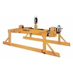 This heavy-duty horizontal sheet lifter is designed for lifting and transporting steel plates, sheets, and bundles in industrial settings. It has a maximum load capacity of 10,000 lb, a headroom of 29 in, and a minimum bundle width of 16 in.