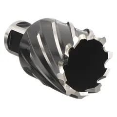 This high-speed steel annular cutter features a black oxide finish and a 1-1/4 in diameter for general cutting applications. With a maximum cutting depth of 1 in, it is suitable for creating precise holes in metal during fabrication, maintenance, and construction tasks.