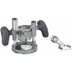 This plunge base features a dual-grip design for enhanced control during routing operations. It is suitable for edge profiling, grooving, and template work in woodworking and construction. The base enables precise depth adjustment and stable operation.