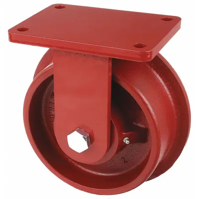 HAMILTON Plate Caster: Rigid, Iron, 6 1/8 in Wheel Dia, 2 in Wheel Wd, 8 in Mounting Ht - Single-Flange Track-Wheel Plate Casters