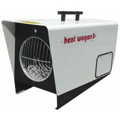 Hardwired 3-phase portable salamander heater with selectable 12kW or 18kW output at 208/240V AC. Features automatic reset thermal overheat protection. Suitable for temporary or supplemental heating in construction sites, workshops, garages, and industrial job sites.