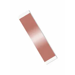 General-purpose conducting electrical tape shape made of copper foil. Measures 1/2 in x 4 in with 2.6 mil thickness and 600 V voltage rating. Used for EMI shielding, grounding, and static discharge applications in electronics and industrial equipment.