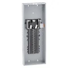 225A main lug load center for 120/240V AC single-phase indoor electrical distribution. Provides 42 spaces for branch circuit breakers with a 65kA short-circuit current rating. Plug-on neutral design; enclosure cover ordered separately. Supports zero tandem breakers.