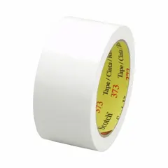 White color-coding tape from 3M's 373 series, 2 inches wide and 55 yards long. Features a hot melt adhesive for general-purpose bundling, labeling, and color identification of wires, pipes, and equipment in industrial and maintenance settings.