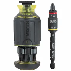 This combination multi-bit screw and nut driver features tip sizes #1, #2, #3 Phillips; slotted 3/16 in and 5/16 in; and square tip #1, #2, #3. It includes a 1/4 in and 5/16 in hex flip socket and is impact-rated for use with impact drivers. Suitable for driving Phillips, slotted, and square tip screws as well as hex nuts in various applications.
