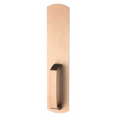 This mechanical exit device trim is a dummy pull lever in bronze finish, designed for use on the outside of egress doors with exit push bars. It provides a lever-style pull for door operation and is ADA compliant for accessible use.