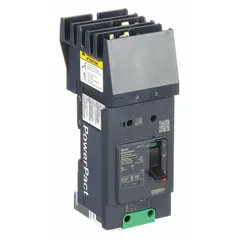 This 40 A, 2-pole molded case circuit breaker is rated 25kA at 277/408V AC and 525V AC. It features a fixed instantaneous trip, AB phase connection, and I-Line terminal connection on one end. Suitable for overcurrent protection in power distribution systems.