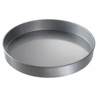 This 14-inch diameter round cake pan is made of aluminized steel with a glazed coating and a closed bead closure. The solid, non-perforated construction is suitable for baking round cakes in commercial kitchens. Its silver finish provides a classic appearance
