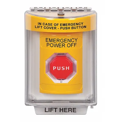 SAFETY TECHNOLOGY INTERNATIONAL Emergency Power Off Push Button Switch: 4 7/8 in Ht, 3 3/16 in Dp - Emergency Push Buttons