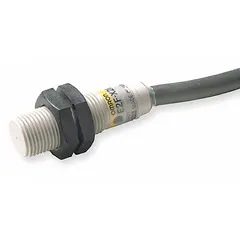 Shielded cylindrical inductive proximity sensor with non-terminated cable, 3 wires, and normally open (NO) output. Operates on 10-30V DC supply voltage. Used for non-contact detection of metal objects in industrial automation applications such as position sensing, part counting, and presence confirmation.