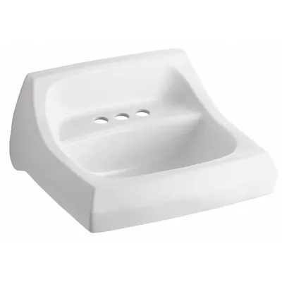 KOHLER Bathroom Sink: Kingston, White, Vitreous China, 21 1/4 in Overall Lg - One-Station Wall-Mounted Bathroom Sinks without Faucets