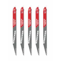 This 5-pack of reciprocating saw blades is designed for general-purpose cutting in wood, plastic, and metal. Each blade measures 12 inches in length with a 0.05-inch thickness and 6 teeth per inch. The rigid construction and tapered geometry enable straight cuts in demolition, construction, and maintenance tasks. Suitable for use with portable reciprocating saws in on-site and workshop environments.