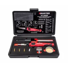 This butane-powered soldering iron kit is designed for portable soldering and heat-shrink applications where mains power is unavailable. It includes interchangeable tips for soldering, heat shrinking, and other light-duty tasks. Suitable for field repairs, electrical work, and maintenance.