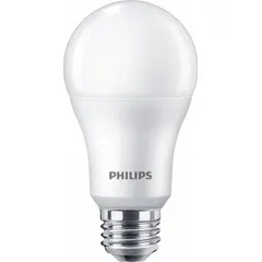 This LED lamp features a classic A19 shape with a frosted finish and a medium screw (E26) base. It operates at 14 watts and produces a 5000K daylight color temperature. Suitable for general illumination in residential and commercial settings such as living rooms, offices, and retail spaces.