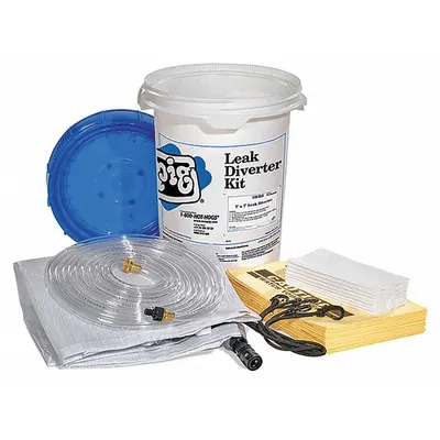 PIG Leak Diverter Tarp Kit: 7 ft Lg, 7 ft Wd, Straps Leak Diverter Mounting - Under the Ceiling Leak Diverters