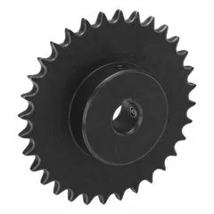 This TRITAN size 50 fixed-bore roller chain sprocket is made of steel and designed for 5/8 in chain pitch. It has 32 teeth, a 1 in bore diameter, and a 6.376 in pitch diameter. Used in power transmission systems to engage with roller chain for driving or conveying applications.