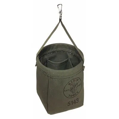 KLEIN TOOLS Bucket Bag: 8 in H, Green, Canvas, 2 Pockets, Open Top - Canvas Bucket Bags