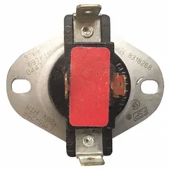 Thermostat for Whirlpool washing machines and dryers. Monitors and regulates temperature to maintain safe thermal limits during operation. Used in appliance temperature control systems.