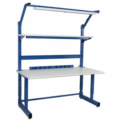 BENCHPRO Workbenches: Adj Ht, Laminate, 72 in x 30 in, 5,000 lb Overall Load Capacity - Workstations with Power, Storage & Overhead Lighting