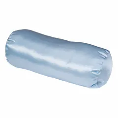 Neck roll pillow filled with 12.8 oz of blue polyester fiber. Overall length 18 inches, width 7 inches. Provides support for the neck and head during rest or travel.