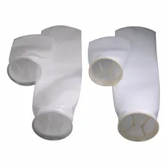 Felt seamless filter bag with 10-micron rating, maximum flow of 179.7 gpm, and maximum operating temperature of 180°F. Used for industrial liquid filtration to remove particulates from process fluids in applications such as chemical processing, water treatment, and food and beverage production.