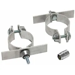 This single-sided clamp-on sign bracket is made of unfinished silver aluminum and attaches to 2-3/8 in round posts. It is used for mounting signs in traffic, parking, or directional applications.
