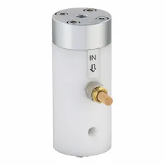 This piston vibrator delivers 2,340 vibrations per minute with a force of 193 lb, operating at 2.8 cfm and 87 psi. It features a 1/8 in NPT air inlet and a polymer body with a bolt-on mount. Used to promote material flow in hoppers, chutes, and bins by preventing bridging or sticking.