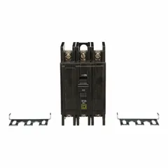 Three-pole miniature circuit breaker rated 20 A at 120/240V AC, three-phase, with a maximum interrupting rating of 22kA at 240V AC. Unit-mount design for use with air conditioning and refrigeration equipment. Provides overcurrent protection in commercial HVAC systems.