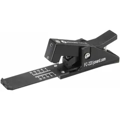 Fiber optic cleaver for single fiber cables with a cleaving range of 2 mm to 20 mm. Equipped with a carbide blade rated for up to 6,000 cleaves. Used to score and break fibers for splicing or termination in fiber optic installations.
