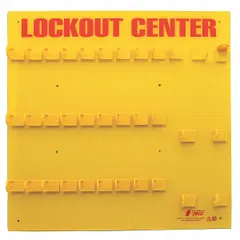 This ZING lockout station is an unfilled, wall-mounted unit made of plastic with an open-front cover. It includes a lockout tagout board and provides board-only visibility inside. Designed for organizing lockout/tagout devices in industrial facilities, it accommodates small-scale storage for padlocks, hasps, and tags during equipment maintenance.