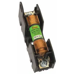 This 1-pole fuse block is rated for 250 V AC and accepts UL Class H and K fuses. It features quick-connect/screw terminals and a non-indicating open-block design. Suitable for mounting and connecting fuses in control panels, lighting circuits, and power distribution systems requiring overcurrent protection.